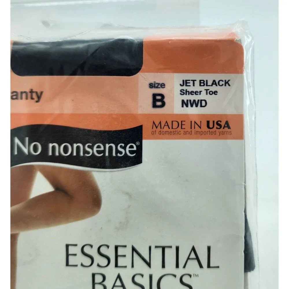 No Nonsense Essential Basics Reinforced Panty Sheer Toe Pantyhose Jet Black Sz B